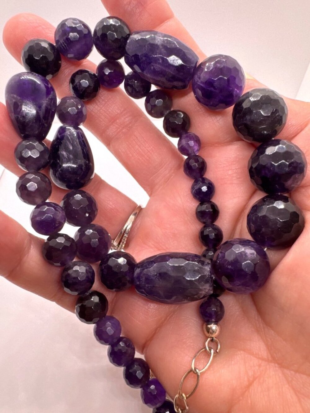 Jay King Amethyst Beaded Necklace Sterling Silver DTR Faceted 22” 96g Timeless